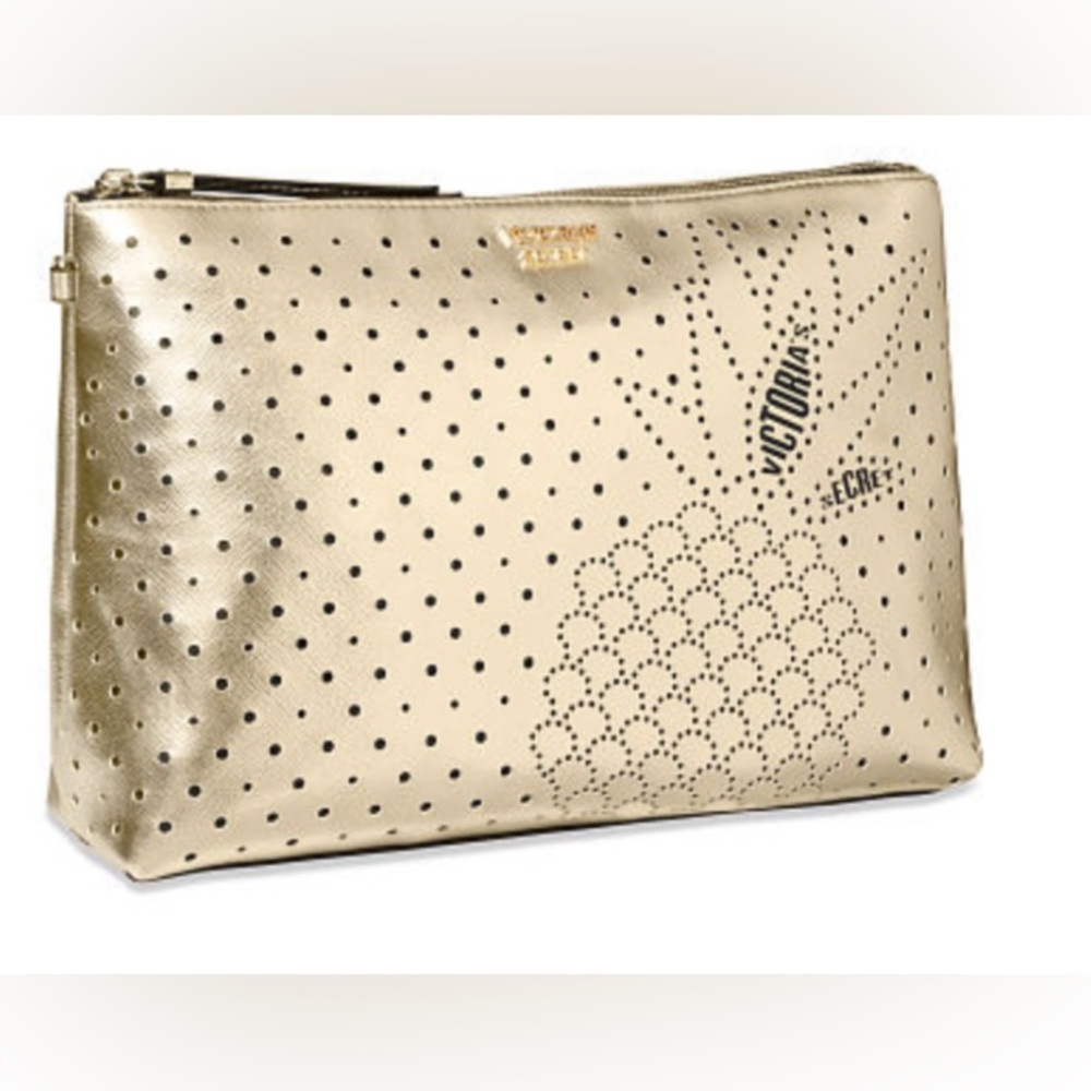 VICTORIA'S SECRET GOLD LAZER CUT PINEAPPLE DESIGN BEAUTY MAKEUP COSMETIC BAG